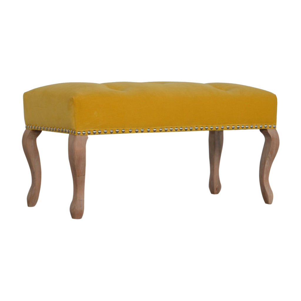 French Style Mustard Velvet Bench