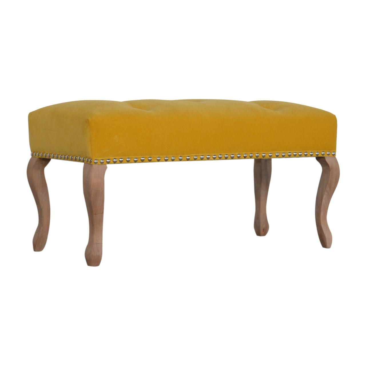 French Style Mustard Velvet Bench