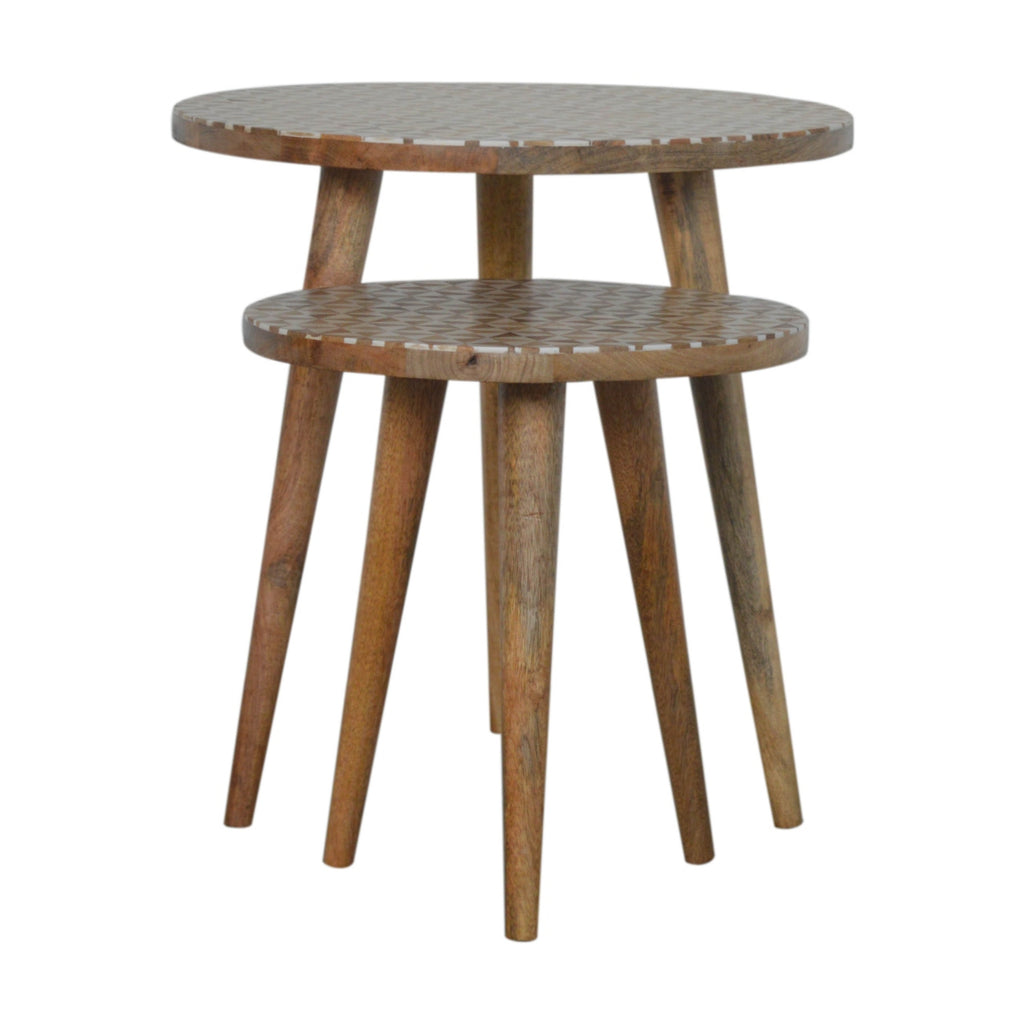 White Pattern Footstool Set of 2