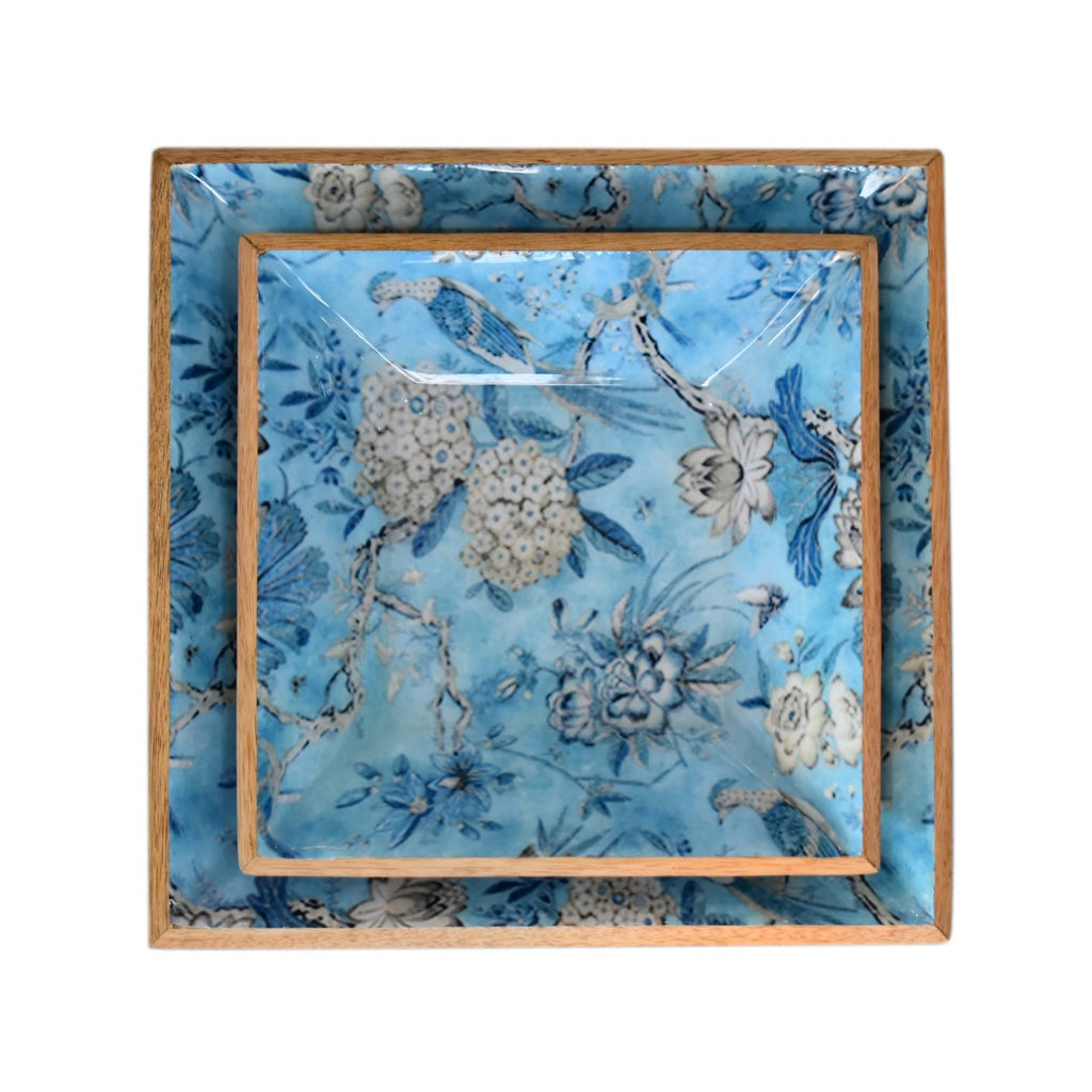 Lacquered Blue Bird Platter Set