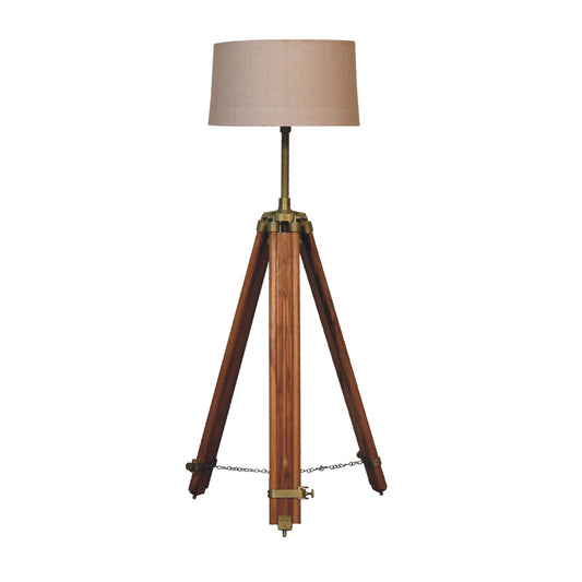 Wooden Brass Teak Floor Lamp