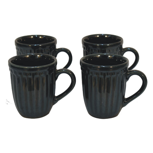 Black Ribbed Mug Set of 4
