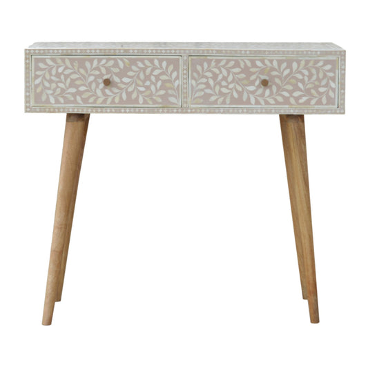 Taupe Floral Bone Console